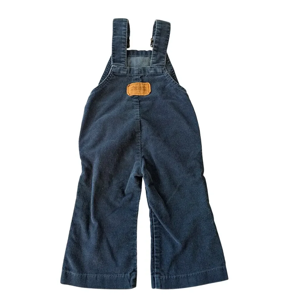 Vintage Little Levi's Corduroy Overalls Blue Made in USA Unisex 2T Western Retro - Picture 2 of 6